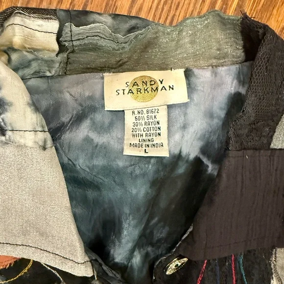 Sandy Starkman silk multicolor funky retro jacket quirky vintage boho - Picture 2 of 4